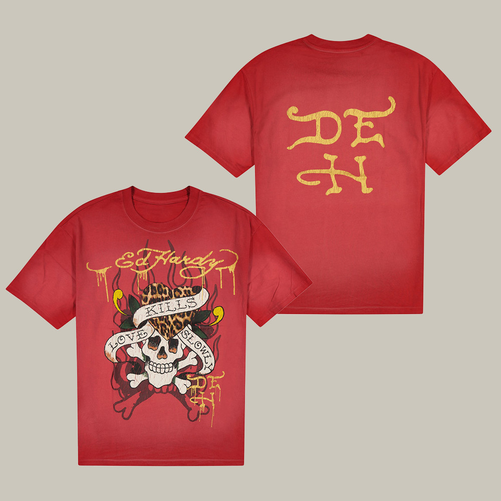 Ed Hardy Merch Lks Skull T-Shirt Kills Love Slowly Skull Pattern Shirt Gifts For Boyfriend