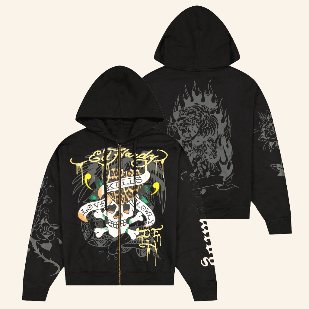 Ed Hardy Merch LKS Skull Zip Hoodie Good Gifts For Girlfriend