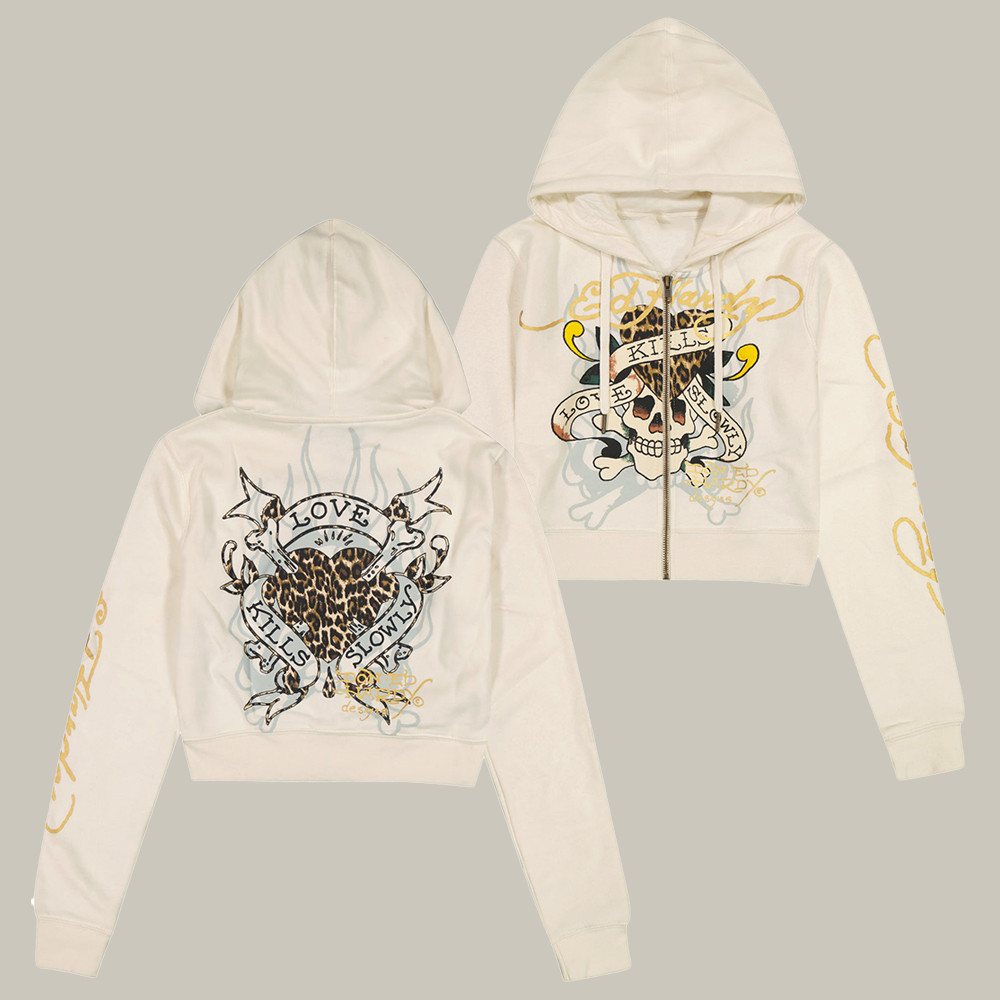 Ed Hardy Merch Lks Skull Zip Hoodie Kills Love Slowly Artistic Hoodie Gifts For Men