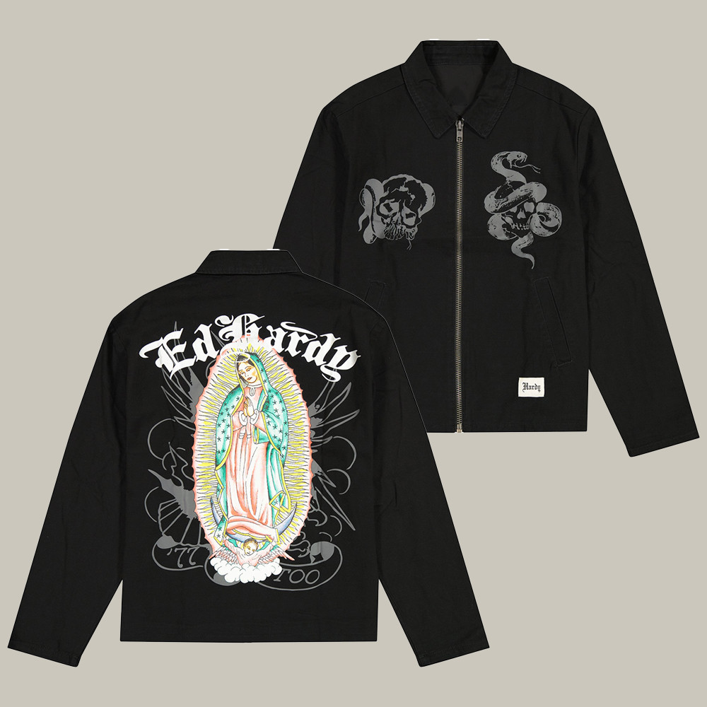 Ed Hardy Merch Mary Mother Of God Jacket Christian Themed Artistic Hoodie Gift Ideas
