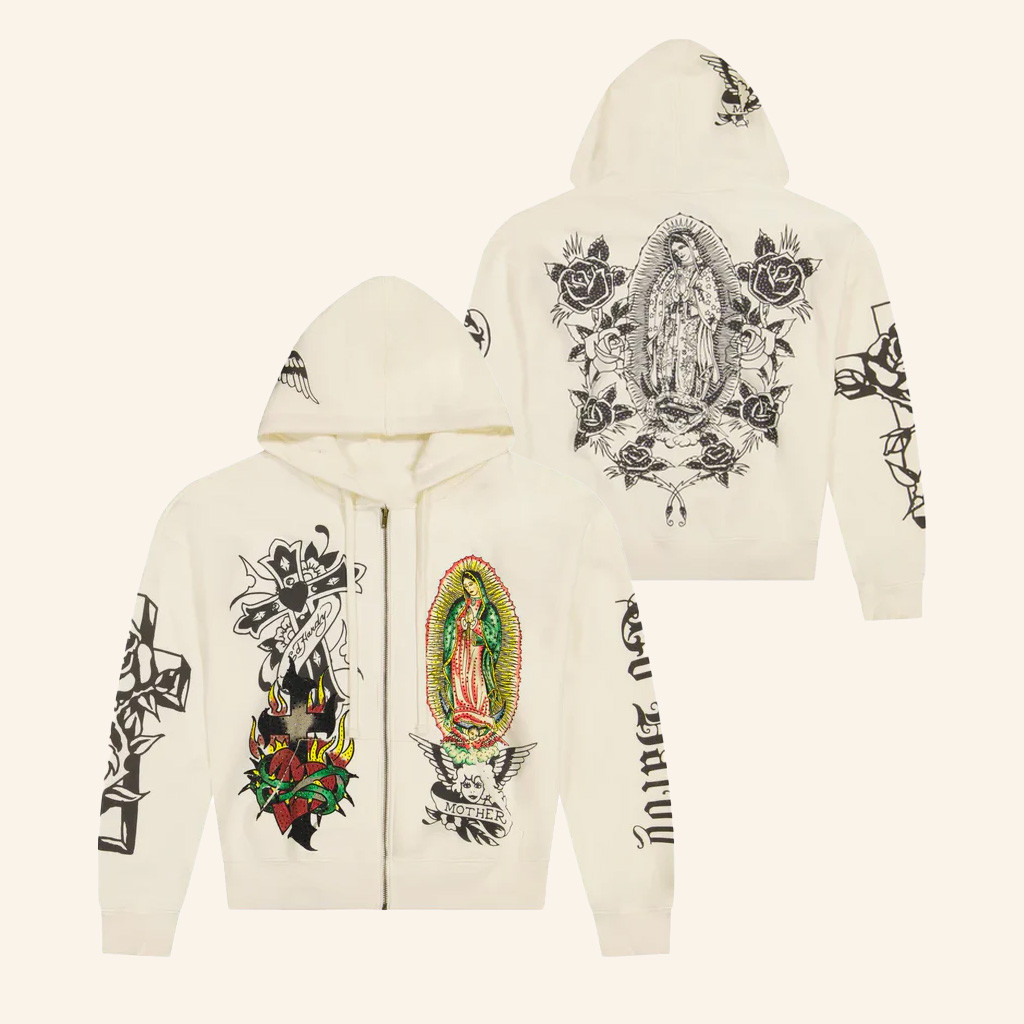 Ed Hardy Merch Mary Zip Hoodie Ed Hardy Clothing Gifts For Mother