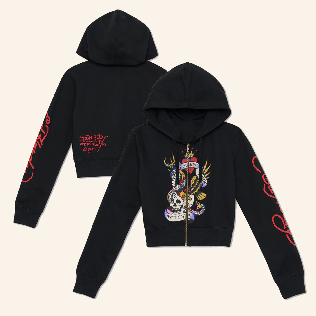 Ed Hardy Merch NYC Skull Cropped Zip Hoodie Ed Hardy Hoodie Present For Daughter