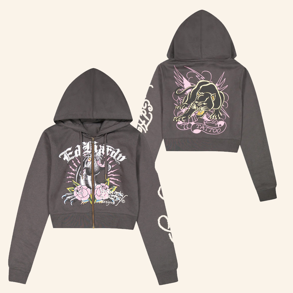 Ed Hardy Merch Panther Cropped Zip Hoodie Ed Hardy Hoodie Christmas Gifts For Sister