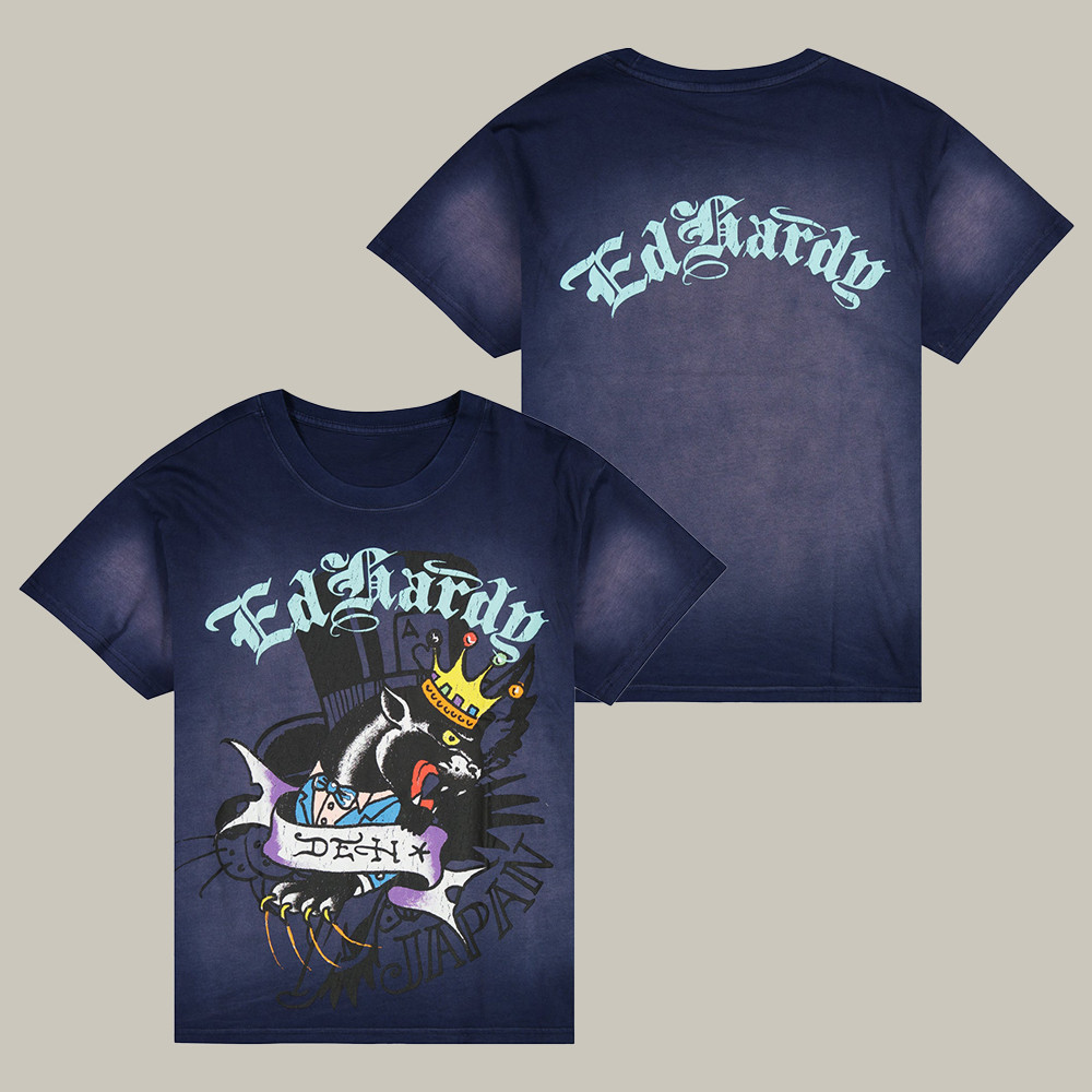 Ed Hardy Merch Panther Crown T-Shirt Animal Themed Tattoo Art Shirt Gifts For Father