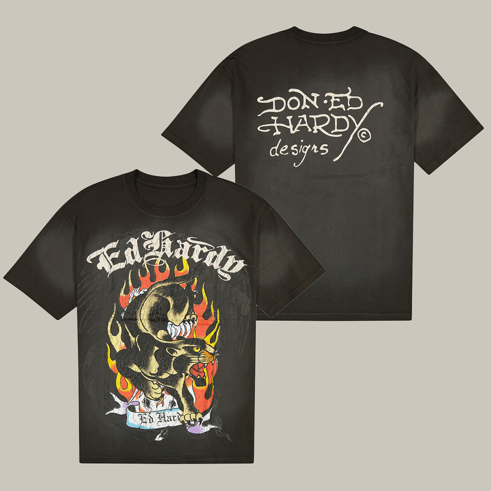 Ed Hardy Merch Panther Flame T-Shirt Animal Themed Ed Hardy Clothes Gifts For Panther Lover