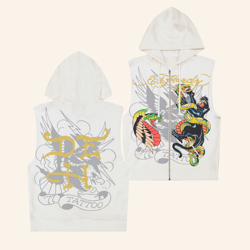 Ed Hardy Merch Panther Snake Ed Hardy Sleeveless Zip Hoodie Presents For Son