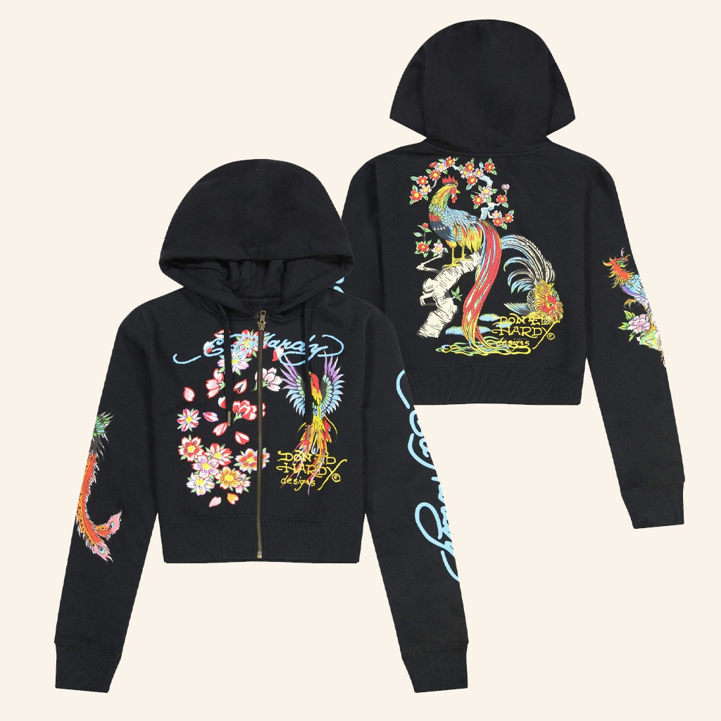 Ed Hardy Merch Phoenix Cropped Zip Hoodie Ed Hardy Hoodie Christmas Gift Ideas For Her