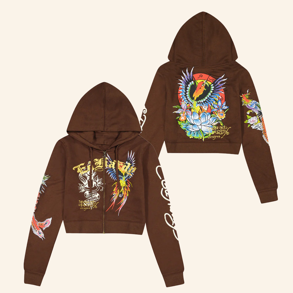 Ed Hardy Merch Phoenix Cropped Zip Hoodie Ed Hardy Hoodie Xmas Gifts For Daughter