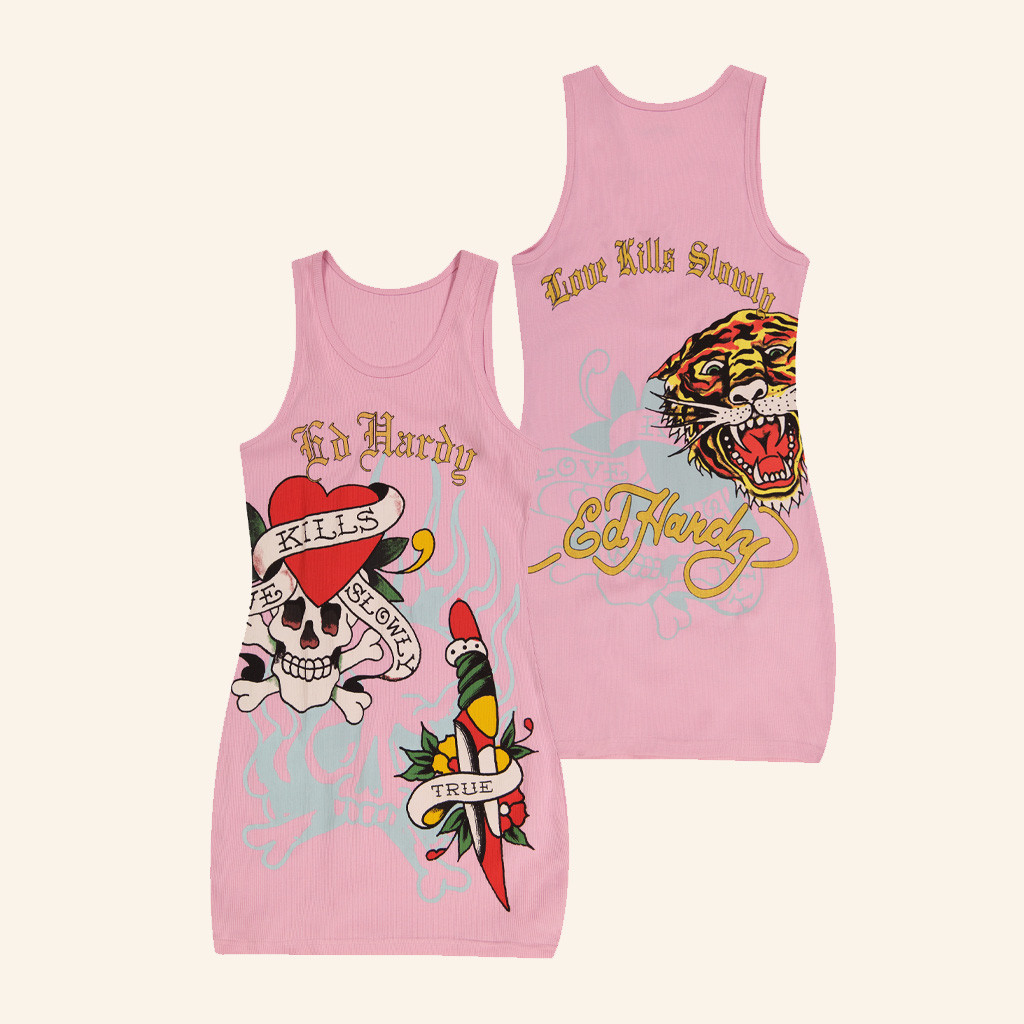 Ed Hardy Merch Retro Flash Rib Tank Dress Ed Hardy Clothing Gifts For Her