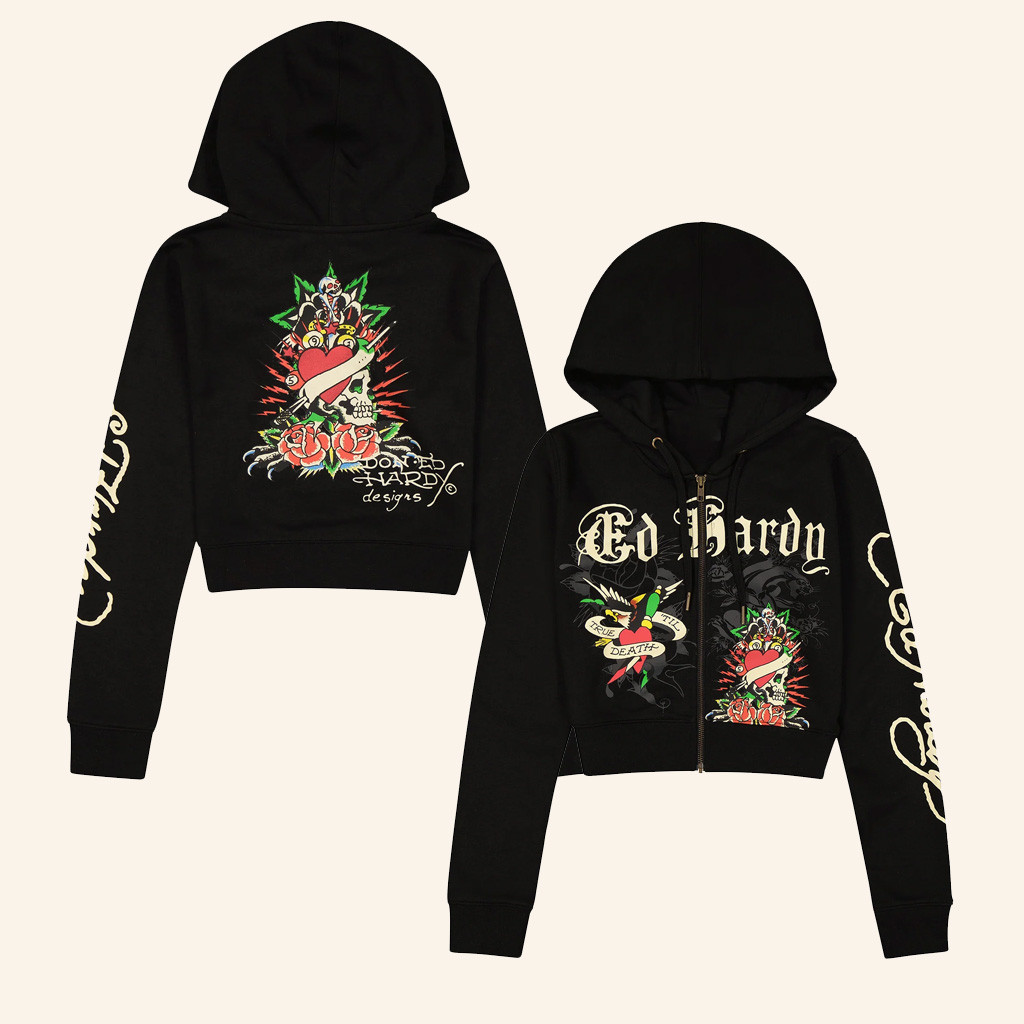 Ed Hardy Merch Retro Skull Cropped Zip Hoodie Ed Hardy Hoodie Gifts For Mother Ed Hardy Merch Retro Skull Cropped Zip Hoodie Ed Hardy Hoodie Gifts For Mother