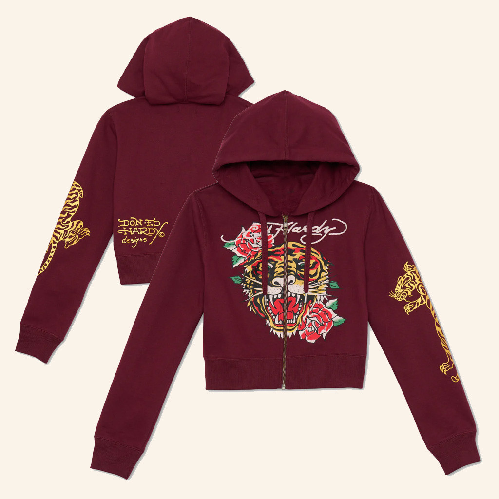 Ed Hardy Merch Retro Tiger Cropped Zip Hoodie Ed Hardy Hoodie Xmas Gifts For Her Ed Hardy Merch Retro Tiger Cropped Zip Hoodie Ed Hardy Hoodie Xmas Gifts For Her