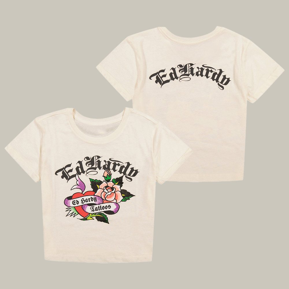 Ed Hardy Merch Rose Banners Baby Tee Tattoo Art Shirt Gifts For Ed Hardy Lovers