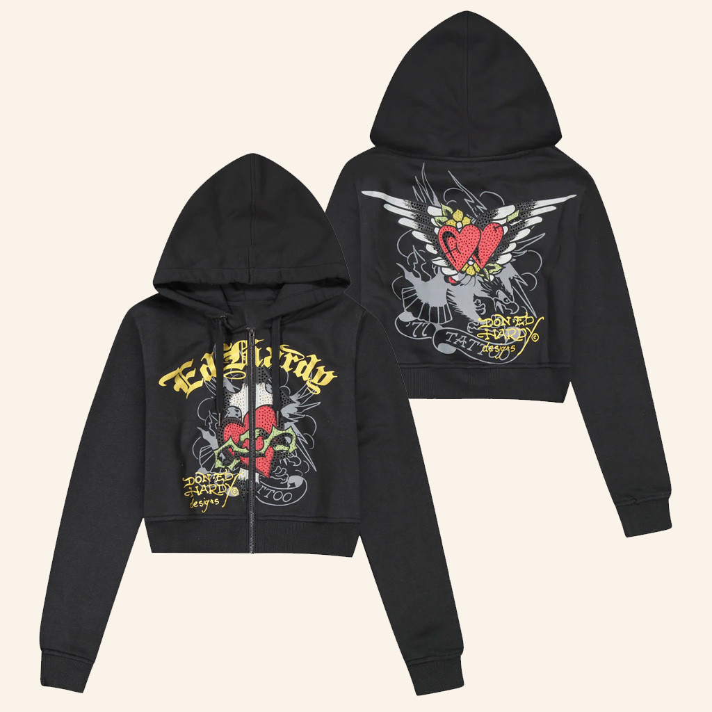 Ed Hardy Merch Sacred Heart Cropped Zip Hoodie Ed Hardy Hoodie Gifts For Girlfriend