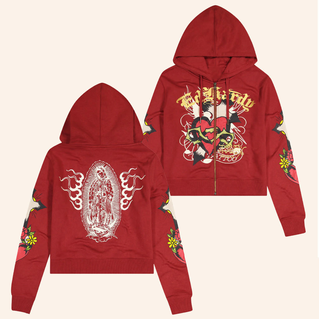 Ed Hardy Merch Sacred Heart Cropped Zip Hoodie Ed Hardy Hoodie Gifts For Sister