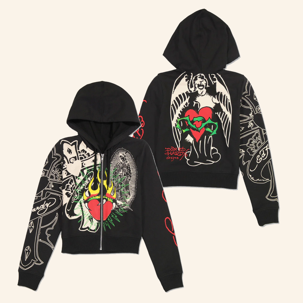 Ed Hardy Merch Sacred Heart Cropped Zip Hoodie Ed Hardy Hoodie Gifts For Wife