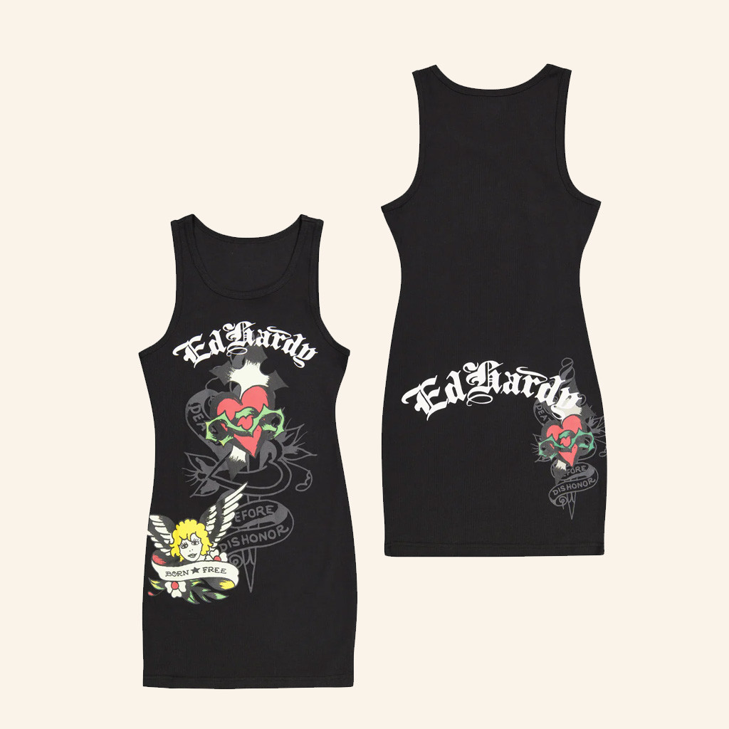 Ed Hardy Merch Sacred Heart Rib Tank Dress Ed Hardy Clothing Gifts For Women's
