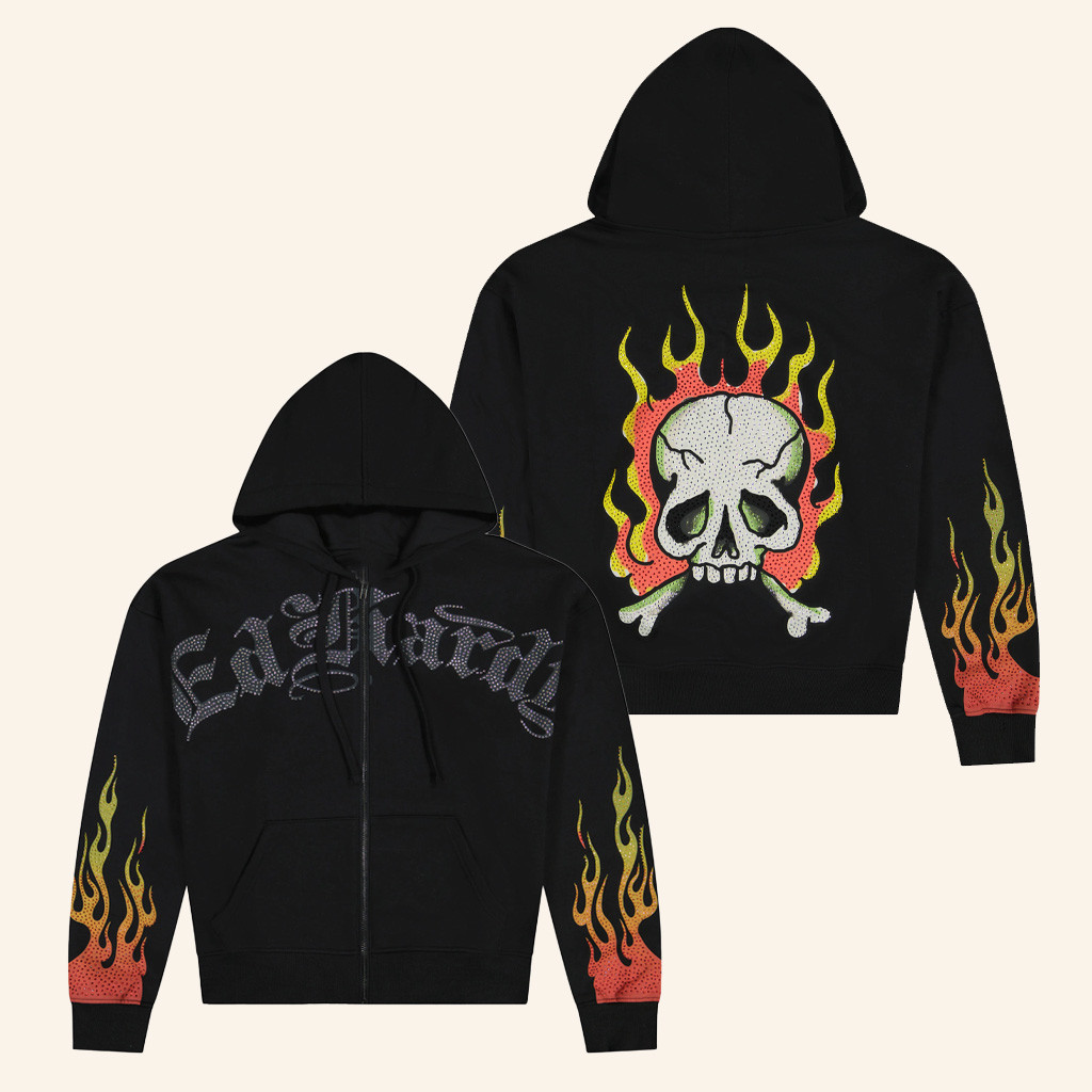 Ed Hardy Merch Skull Flames Zip Hoodie Ed Hardy Hoodie Good Gifts For Dad
