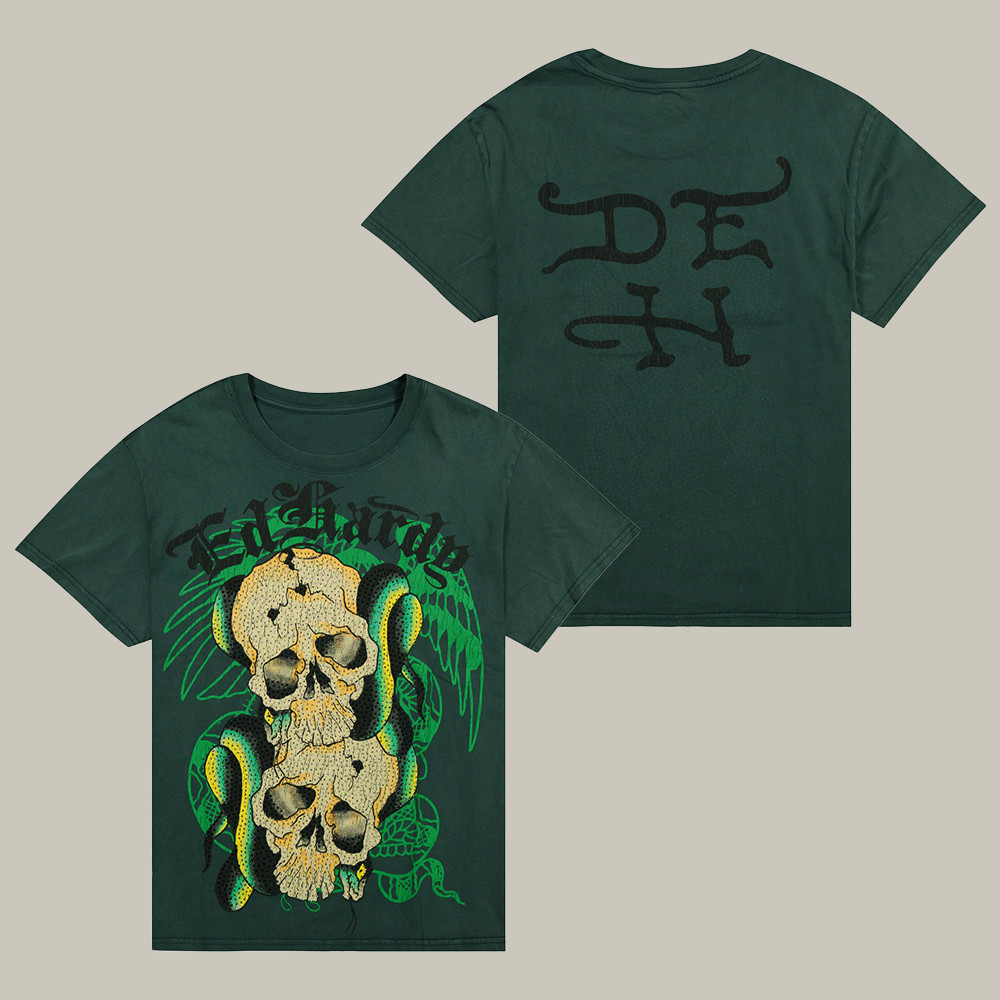 Ed Hardy Merch Skull Snakes T-Shirt Skull Pattern Ed Hardy Clothes Gifts For Skull Lovers