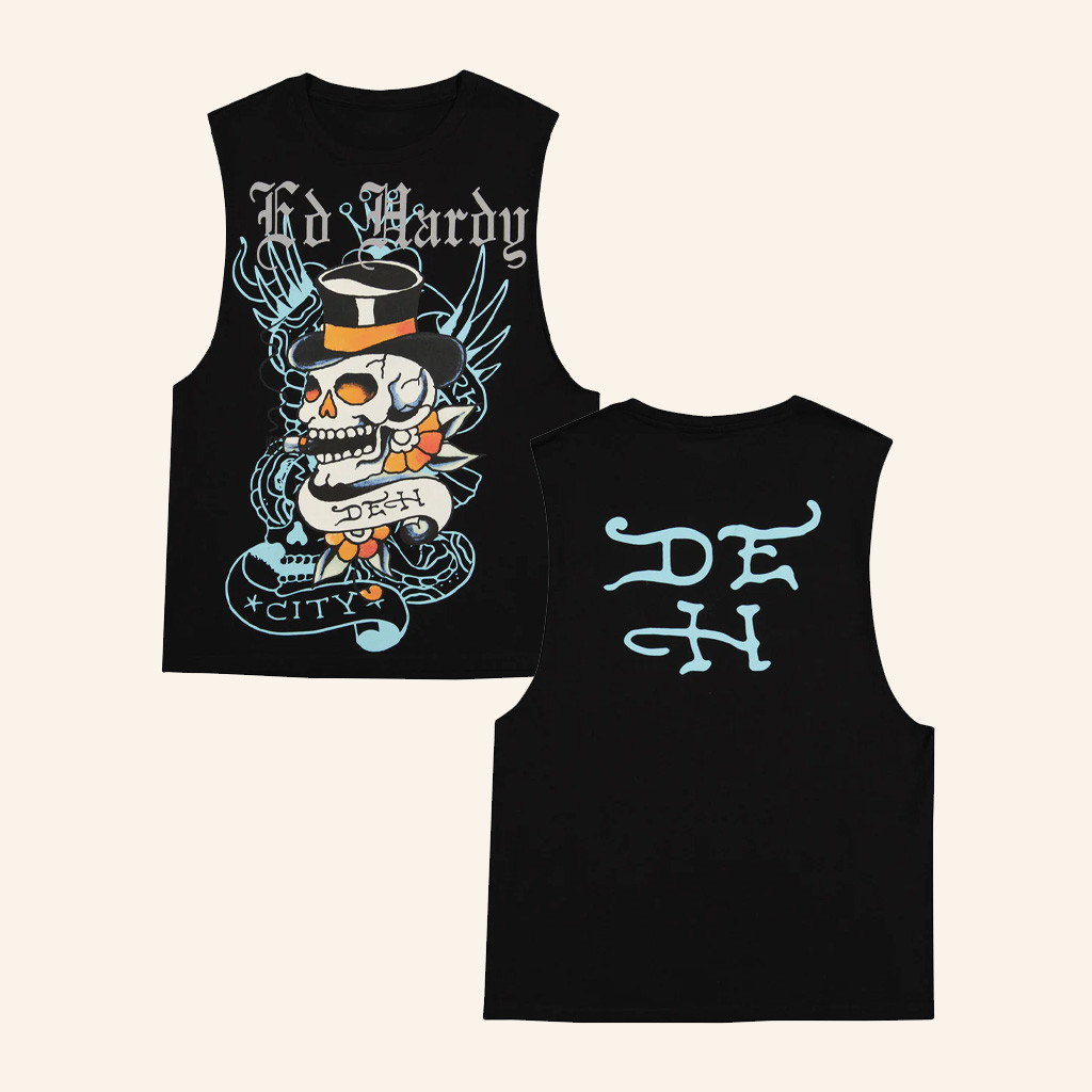 Ed Hardy Merch Skull Tophat Muscle Tank Unique Birthday Gift For Husband