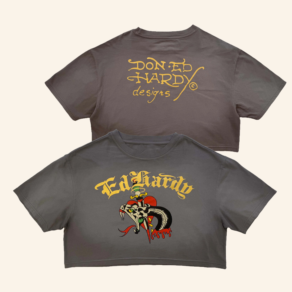 Ed Hardy Merch Snake Heart Cropped T-Shirt Ed Hardy Shirt Birthday Gifts For Girlfriend