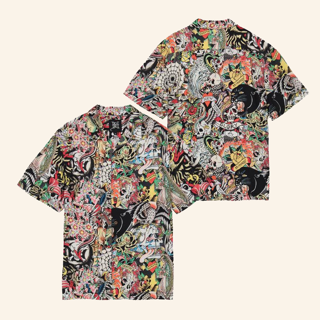 Ed Hardy Merch Tattoo Collage Hawaiian Shirt Ed Hardy Shirt Xmas Gifts For Him