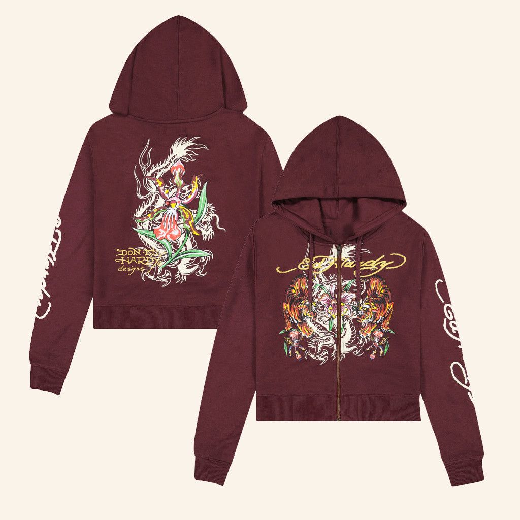 Ed Hardy Merch Tiger Ed Hardy Cropped Zip Hoodie Best Birthday Gift For Wife