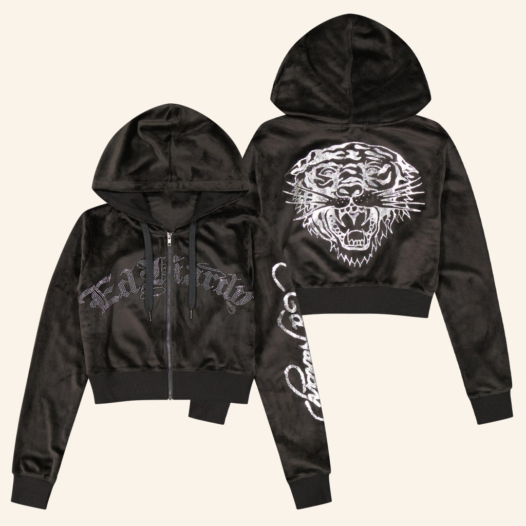 Ed Hardy Merch Tiger Head Cropped Zip Hoodie Ed Hardy Apparel Daughter Gifts