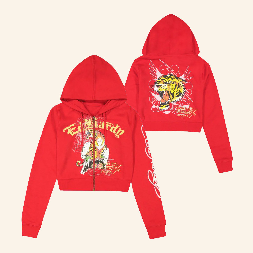 Ed Hardy Merch Tiger Mountain Cropped Zip Hoodie Presents For Daughter