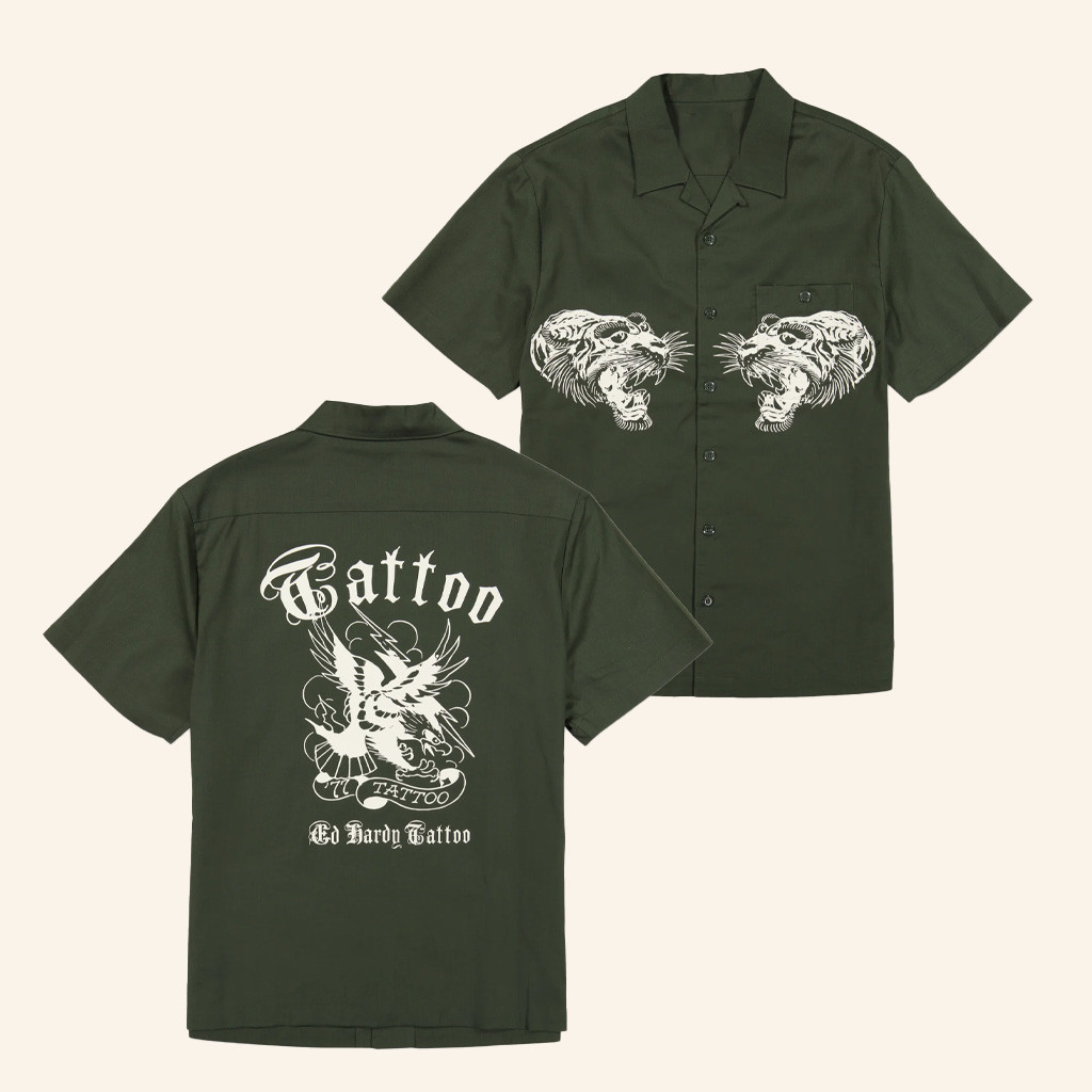 Ed Hardy Merch Tiger Twill Hawaiian Shirt Ed Hardy Tattoo Shirt Xmas Gifts For Dad