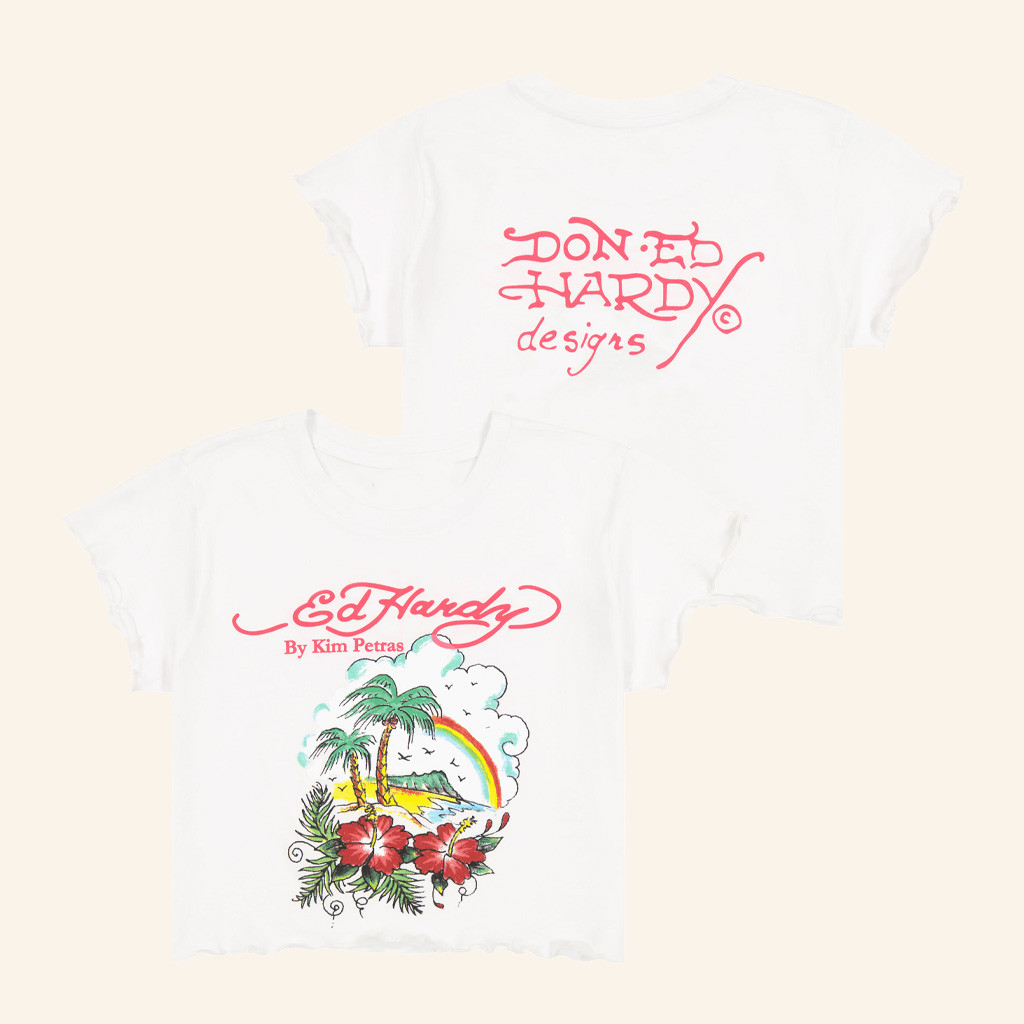 Ed Hardy Merch Tropical Scene Lettuce Edge Baby Tee Ed Hardy Shirt Gifts For Her Ed Hardy Merch Tropical Scene Lettuce Edge Baby Tee Ed Hardy Shirt Gifts For Her
