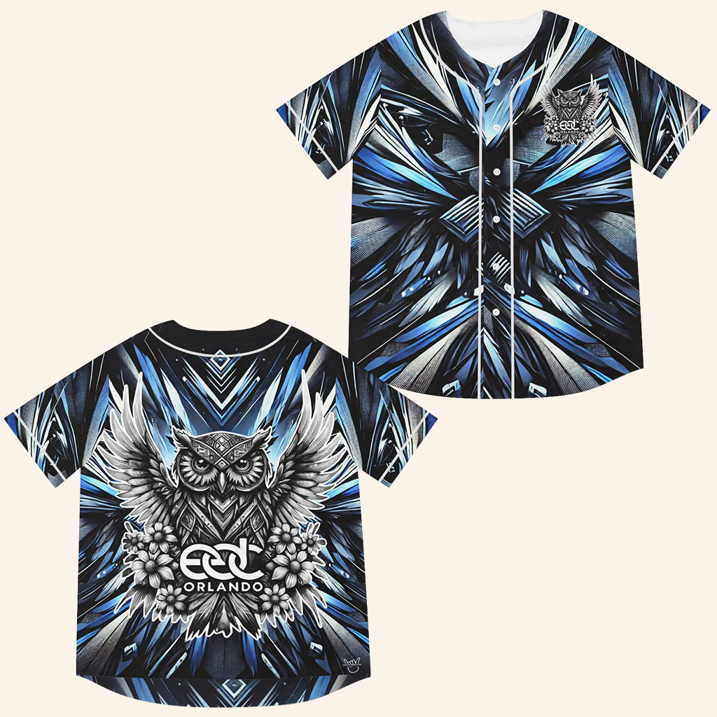 EDC Orlando Baseball Jersey OWL Blue Rave Jersey Orlando Merch Gift Ideas For DJ Fans