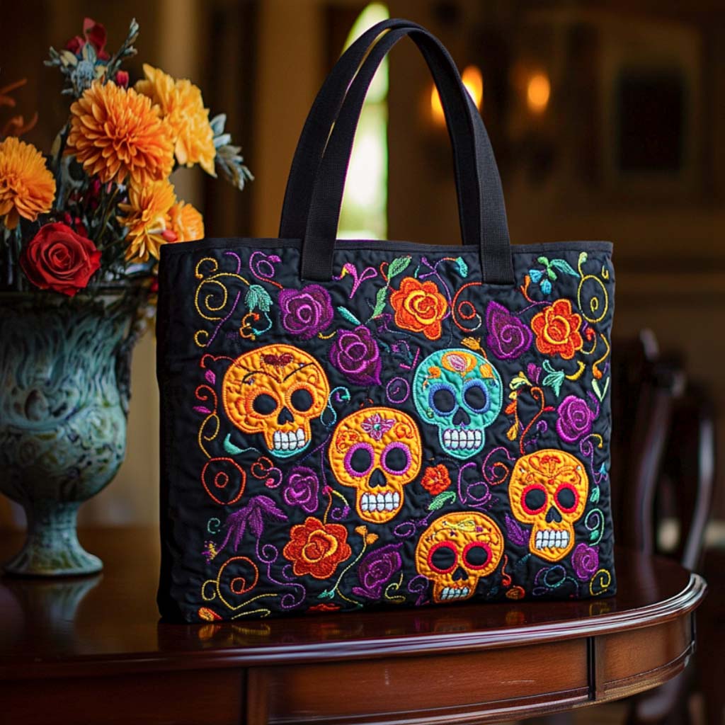 Edgy Bones Quilted Tote Bag Skull Presents For Her