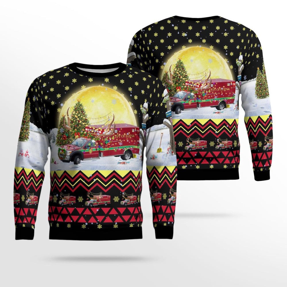 Edina MN Fire Paramedic Ambulance M92 Christmas AOP Ugly Sweater Xmas Unisex Sweater Christmas Gifts For Men Women