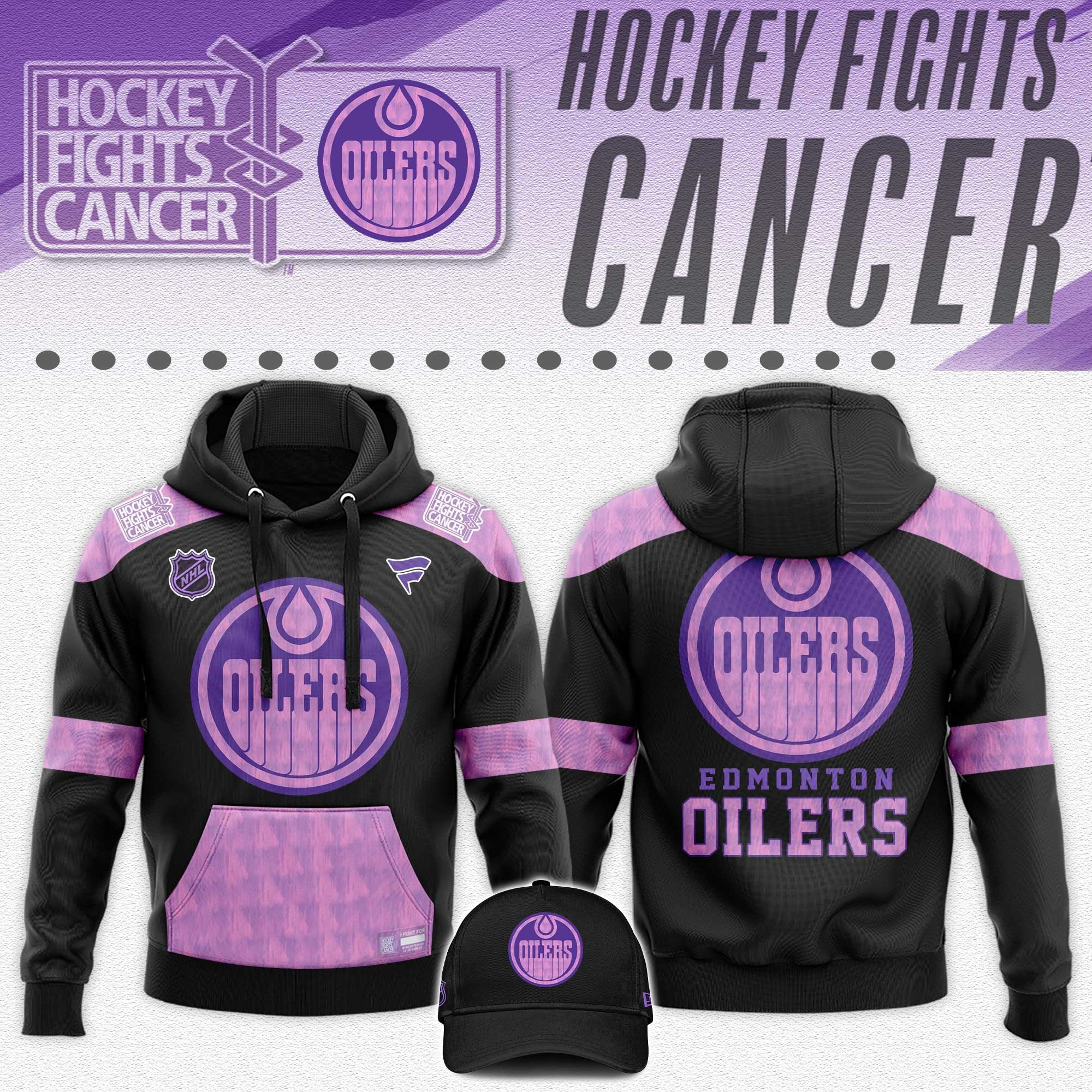 Edmonton Oilers Hockey Fights Cancer Hoodie Support Cancer Awareness Month Fan Gifts