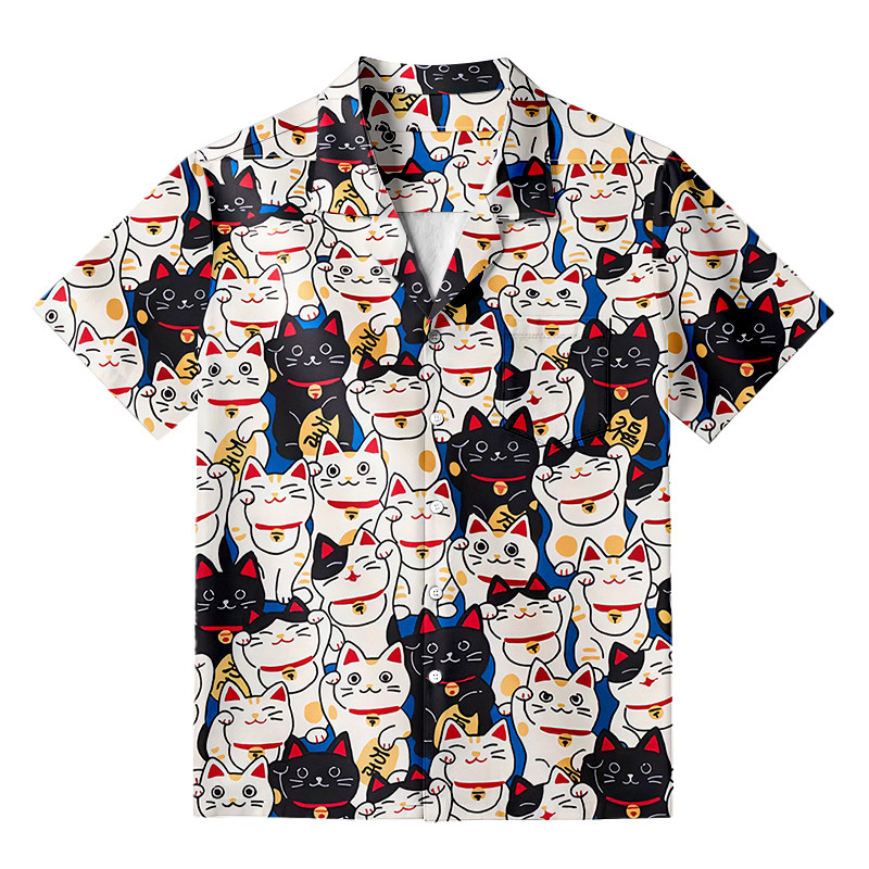 Edo Period Lucky Cat Hawaiian Shirt Japanese Art Shirt Cat Themed Gifts For Pet Owners