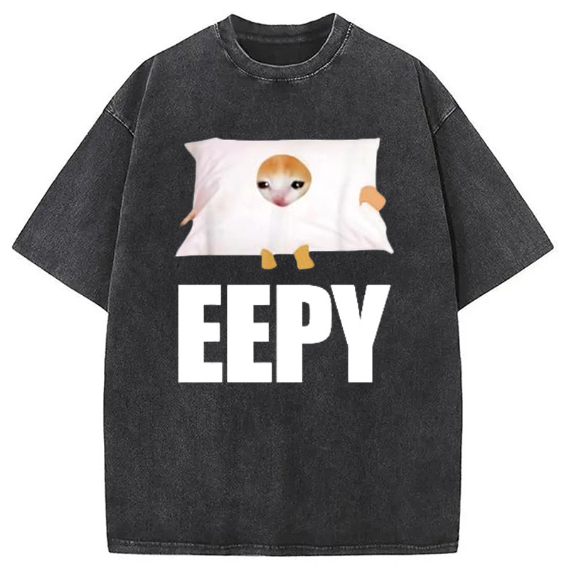 Eepy Cat Saying Washed T-Shirt Unique Aesthetic Fashion Tee Gifts For Her