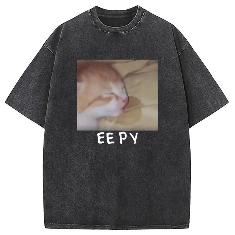 Eepy Kitty Meme Washed T-Shirt Retro Humor Outfit Idea Gifts For Best Friend