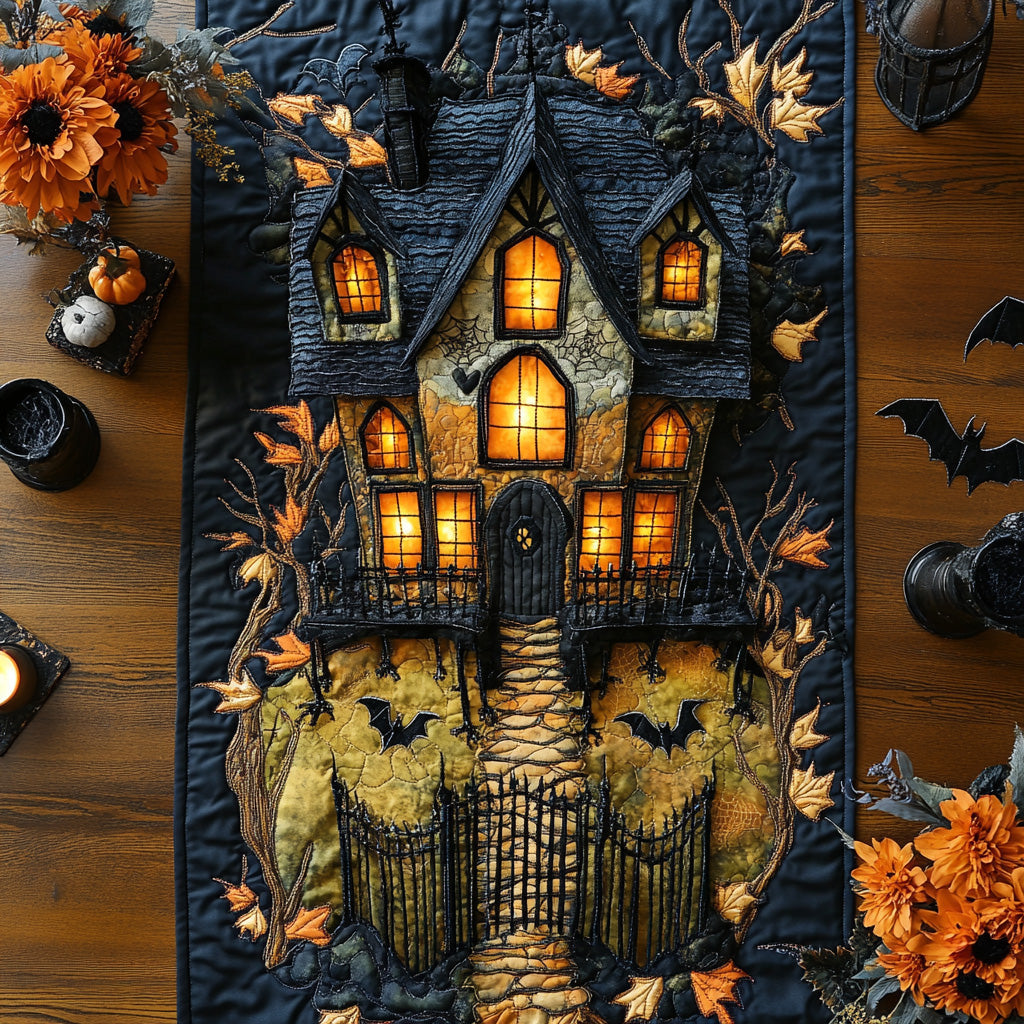 Eerie Entry Quilted Table Runner Happy Halloween Table Runner Dining Room Table Decor