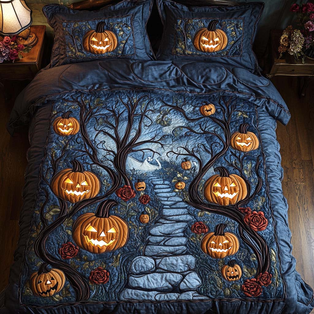 Eerie Night Quilted Bedding Set Bed Room Decoration Halloween Gift Ideas For Adults