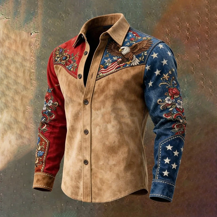 Egale US 250th Anniversary Floral Button Up Long Sleeve Shirt Patriotic Clothing Gift For Him