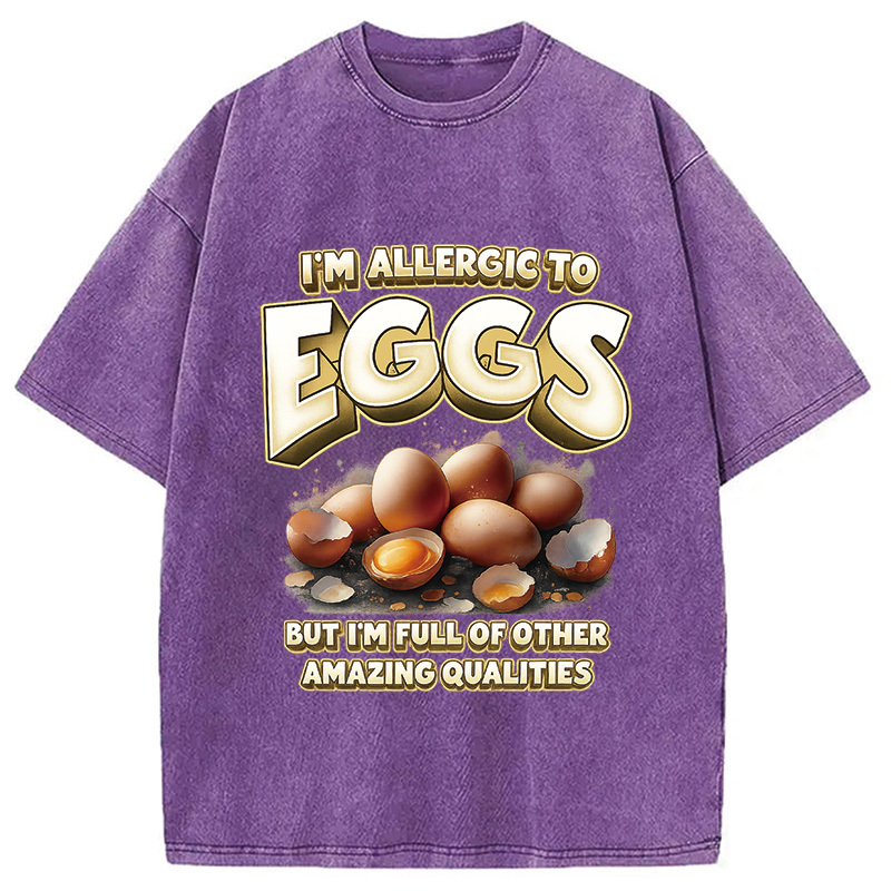 Egg Allergy Washed T-Shirt Retro Humor Outfit Idea Gifts For Besties