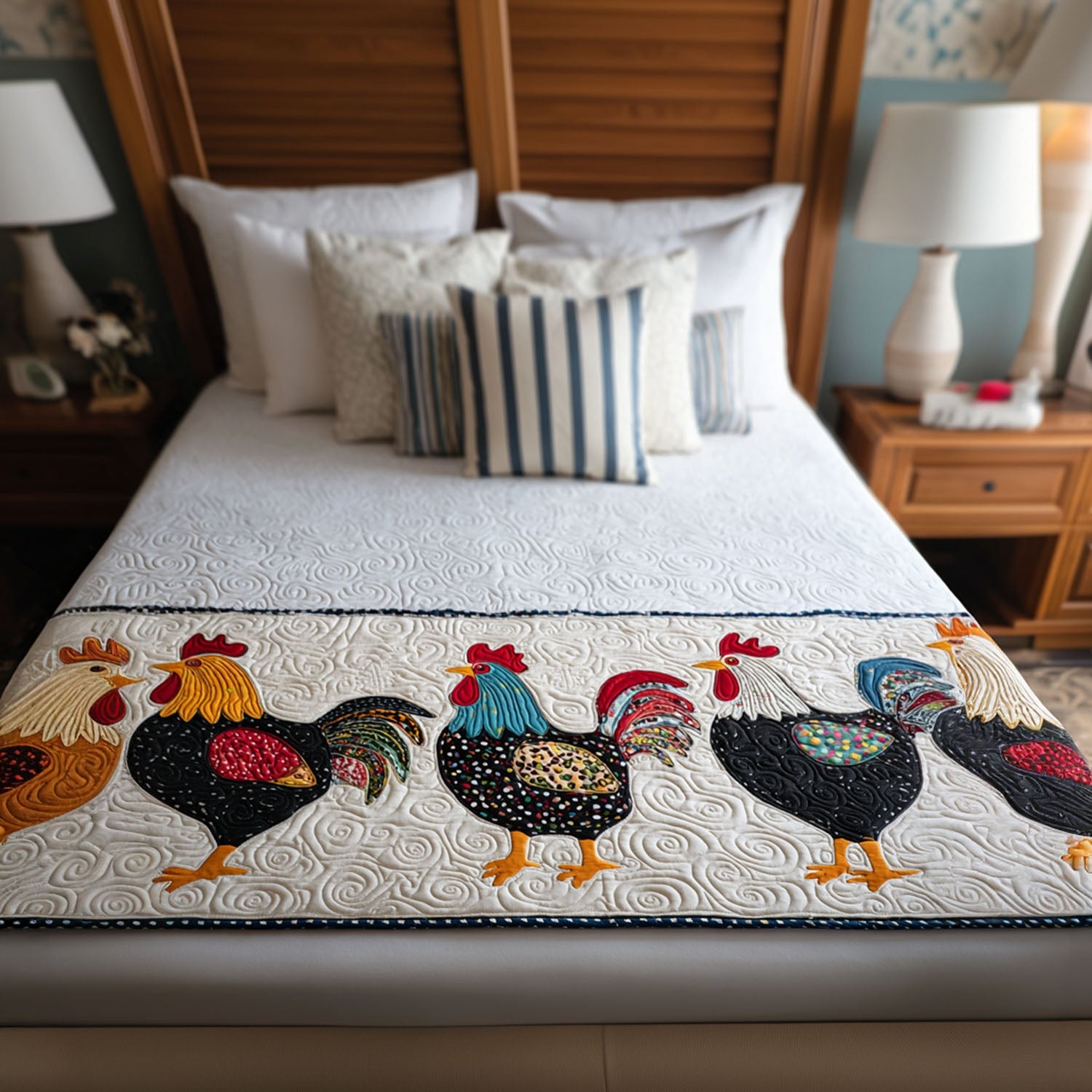 Egg-citing Design Quilted Bed Runner Bed Decorations Gifts For Chicken Owners