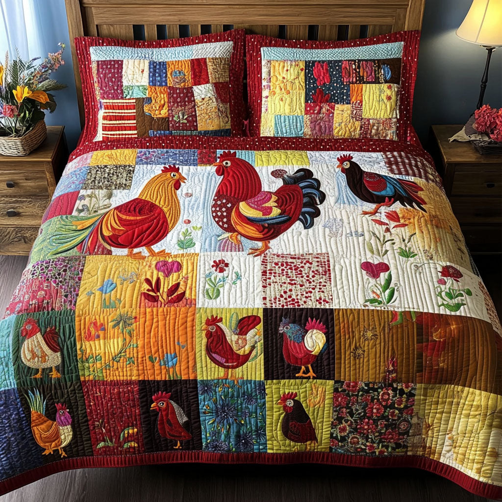 Egg-citing Patchwork Quilted Bedding Set Holiday Duvet Cover Set Chicken Gifts For Him Her