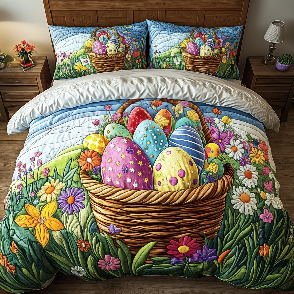 Egg Hunt Dreams Quilted Bedding Set Cute Bedroom Decor Easter Gifts For Family