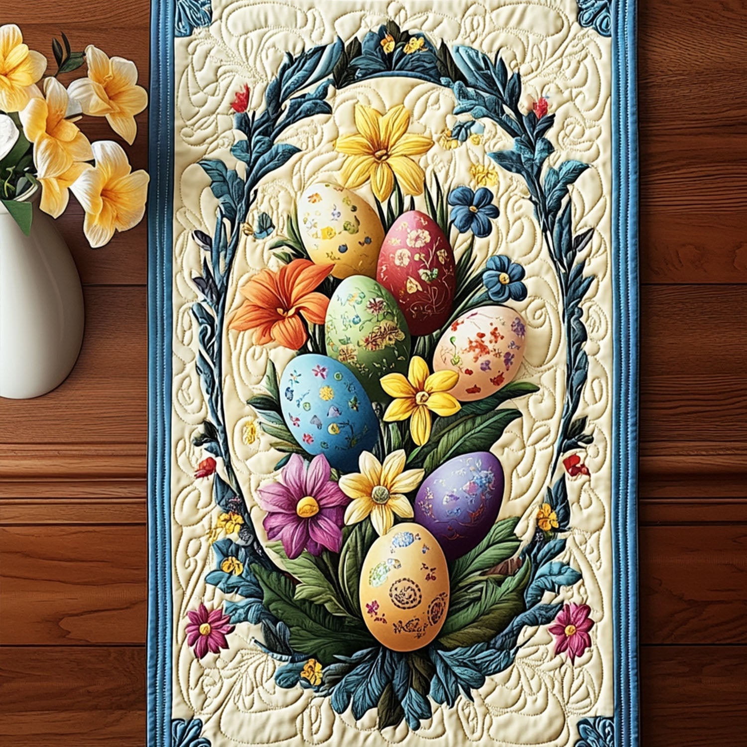 Egg Hunt Treasures Quilted Table Runner Rustic Easter Table Decor Unique Gifts Family