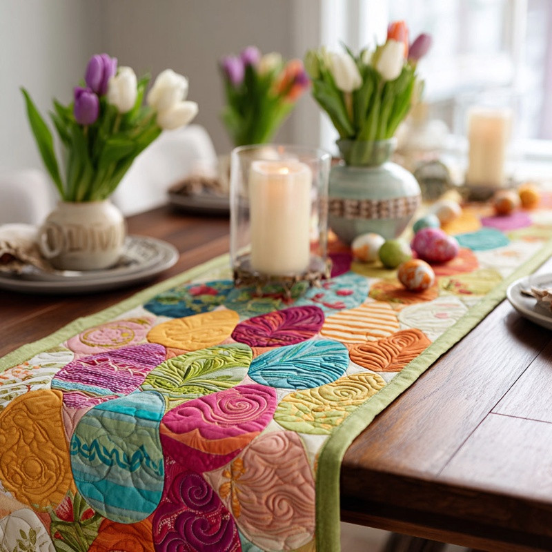 Egg Mosaic Quilted Table Runner Easter Colorful Table Decor Best Gift For Easter Lovers