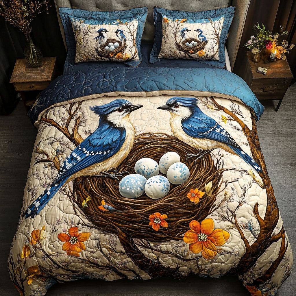 Egg Nest Jays Quilted Bedding Set Holiday Duvet Covers Gift For Bird Lover