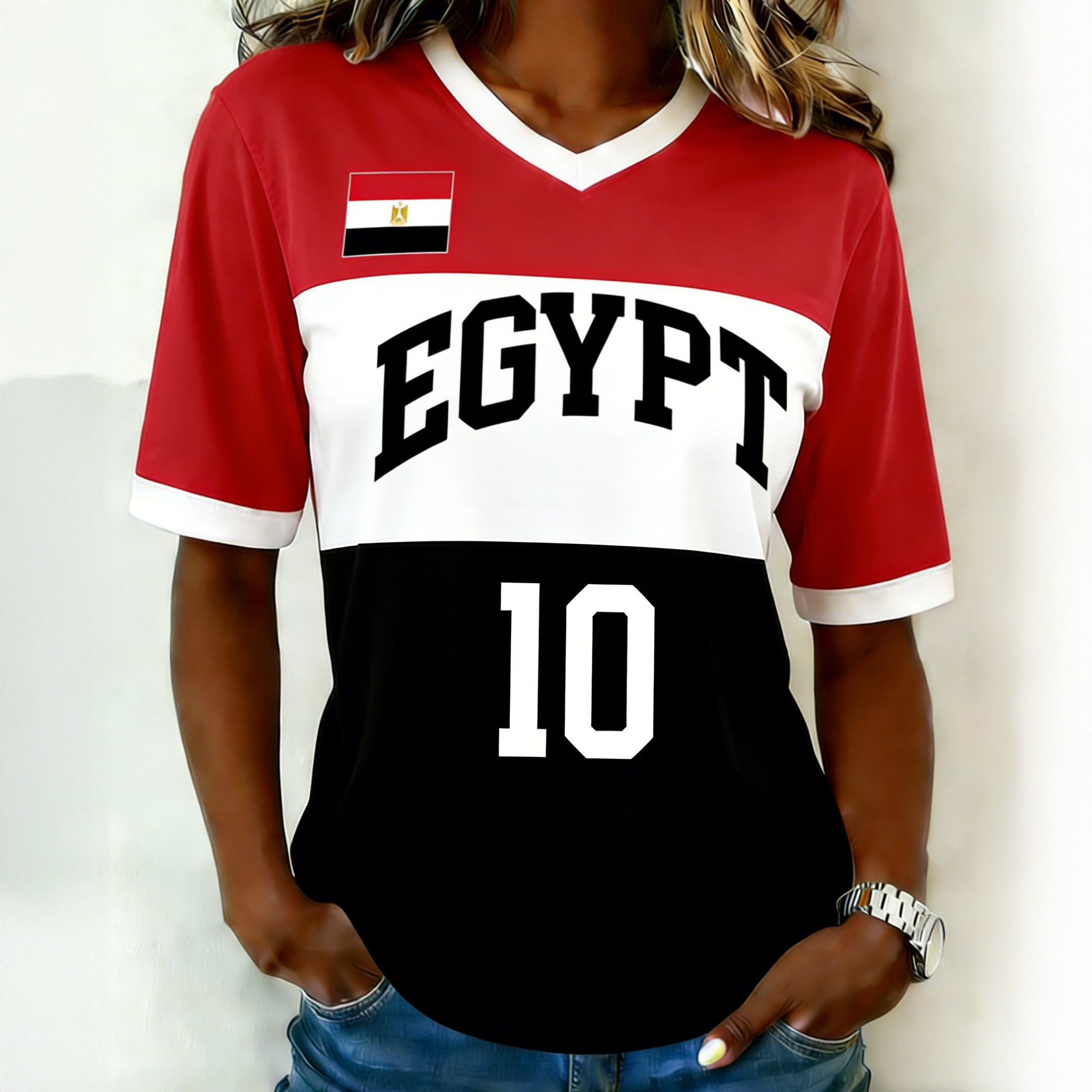 Egypt FIFA World Cup 2026 V-Neck Shirt World Cup Clothes Present Idea For Mother's Day