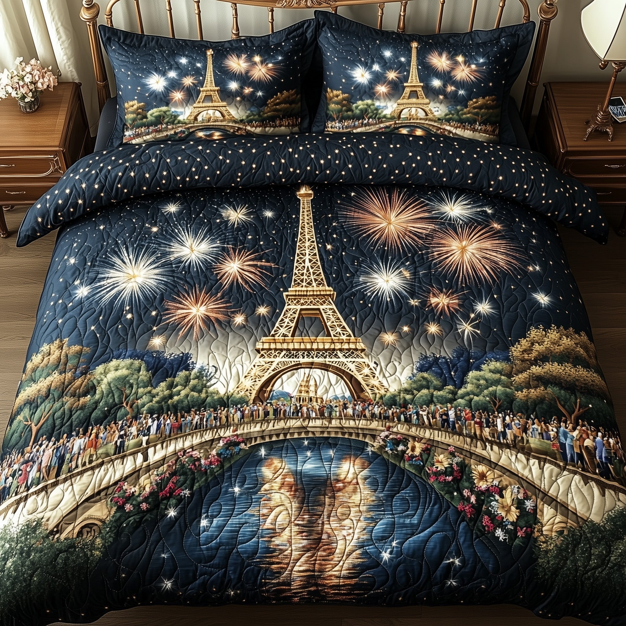 Eiffel Firework Magic Quilted Bedding Set Unique Pattern