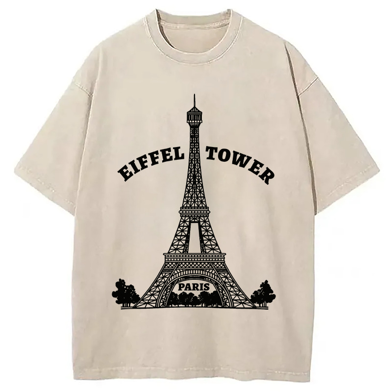 Eiffel Tower Washed T-Shirt Everyday Comfort Graphic Shirt Gifts For Him Eiffel Tower Washed T-Shirt Everyday Comfort Graphic Shirt Gifts For Him